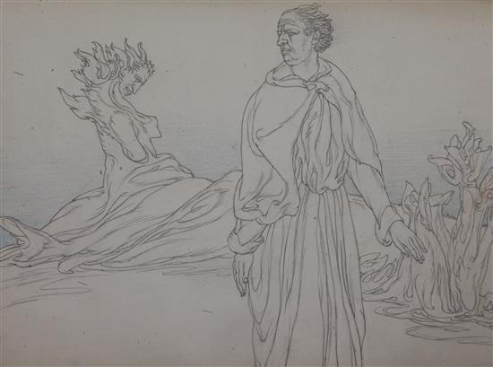 § Austin Osman Spare (1888-1956) Robed figure in a landscape 7 x 9.75in. unframed